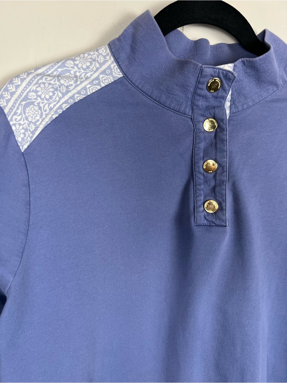 Brooks Brothers Pullover Cornflower Blue Patterned Accents Gold Snap Buttons - Picture 3 of 13